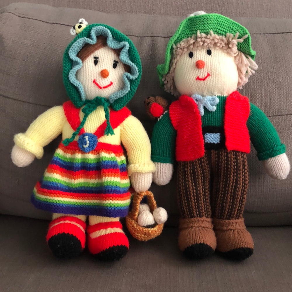 Hand Made Knit Scarecrow & Farm Girl Doll 16” designed by Jean Greenhowe